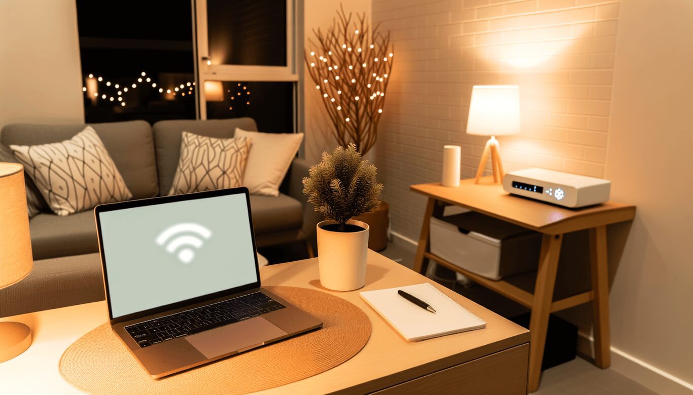 Apartment Workspace with Wi-Fi Router