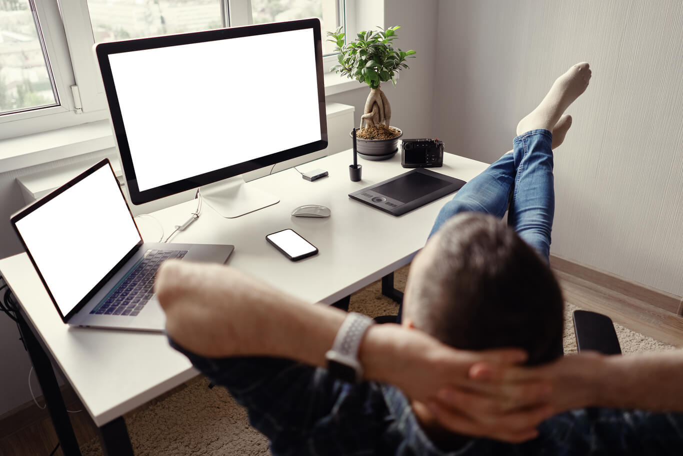 Home Office with Multiple Devices Connected