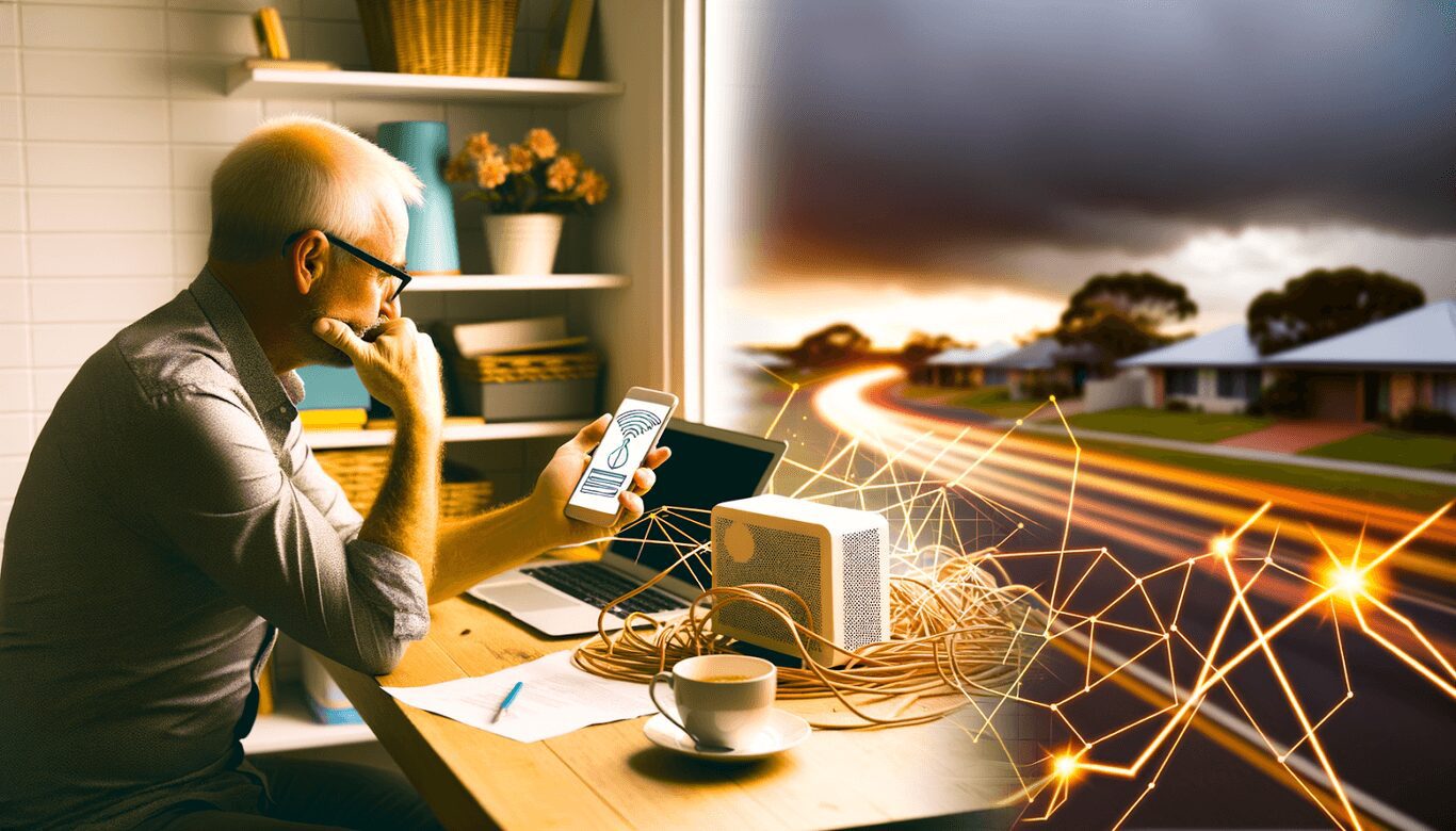 Frustrated User Checking NBN Outage Map in Home Office
